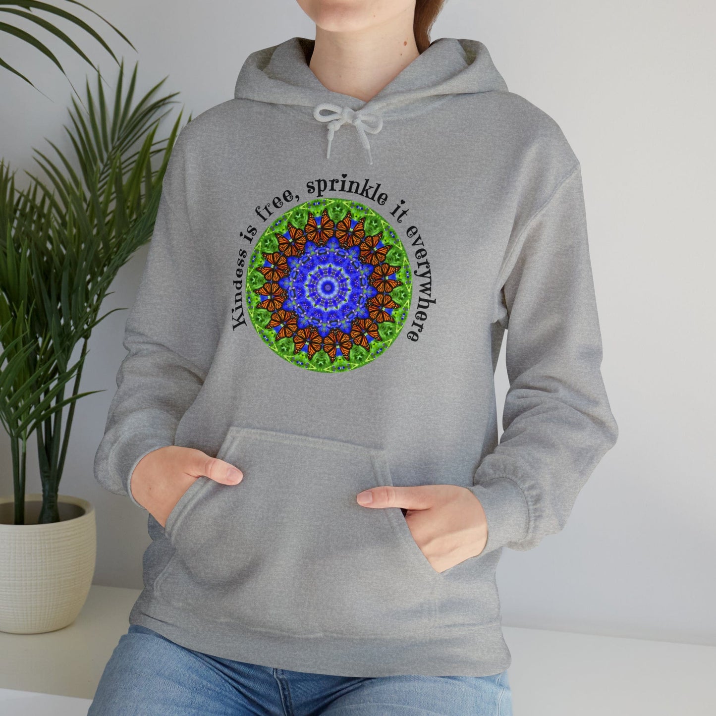 Pretty & Cute Butterfly Kindness Graphic Hoodie Sweatshirt Monarch Butterfly Mandala Art Kindness Is Free Sprinkle It Everywhere