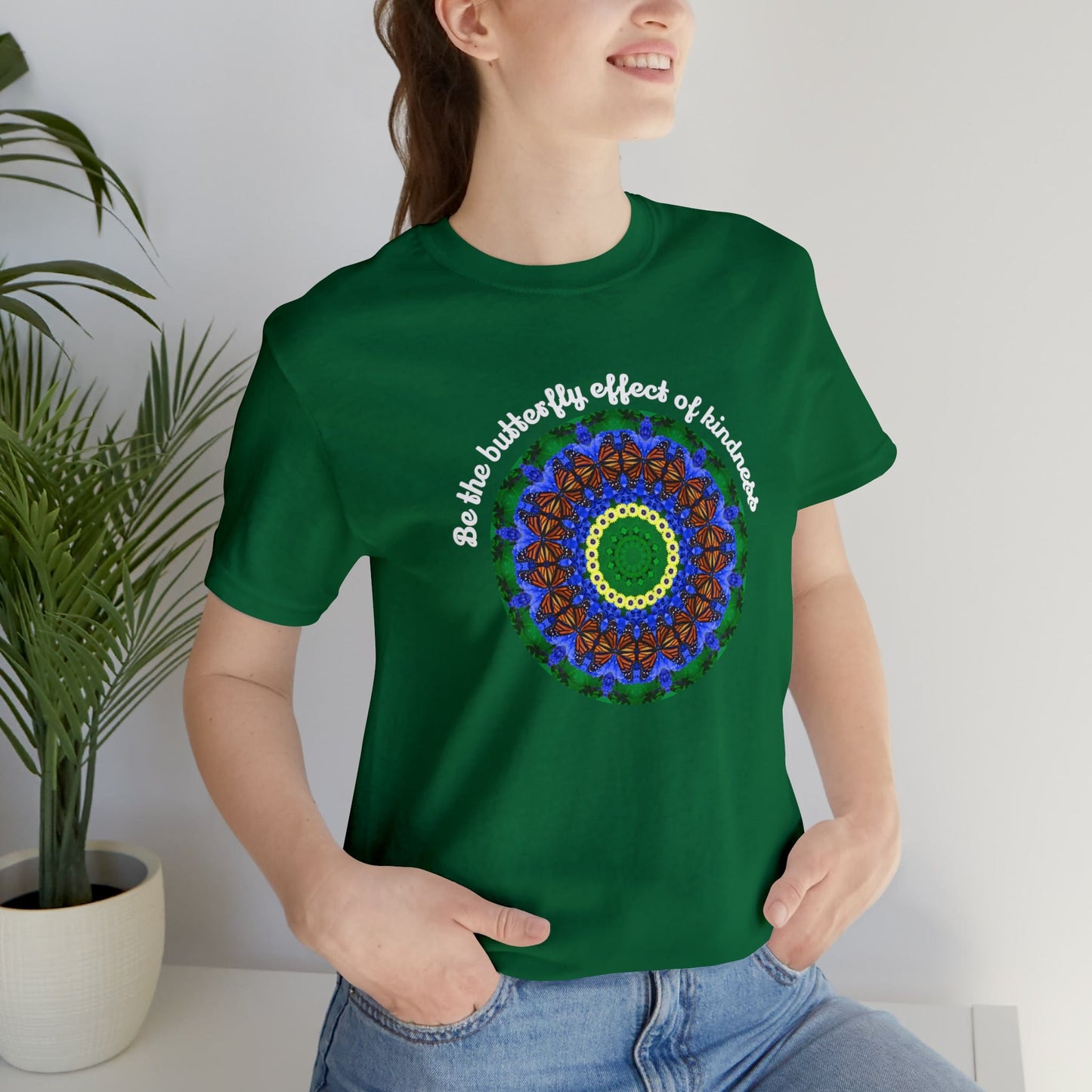 Cute Graphic Kindness Shirts  - Beautiful Monarch Butterfly Mandala Art For Positive Vibes – Butterfly Effect Kelly Green