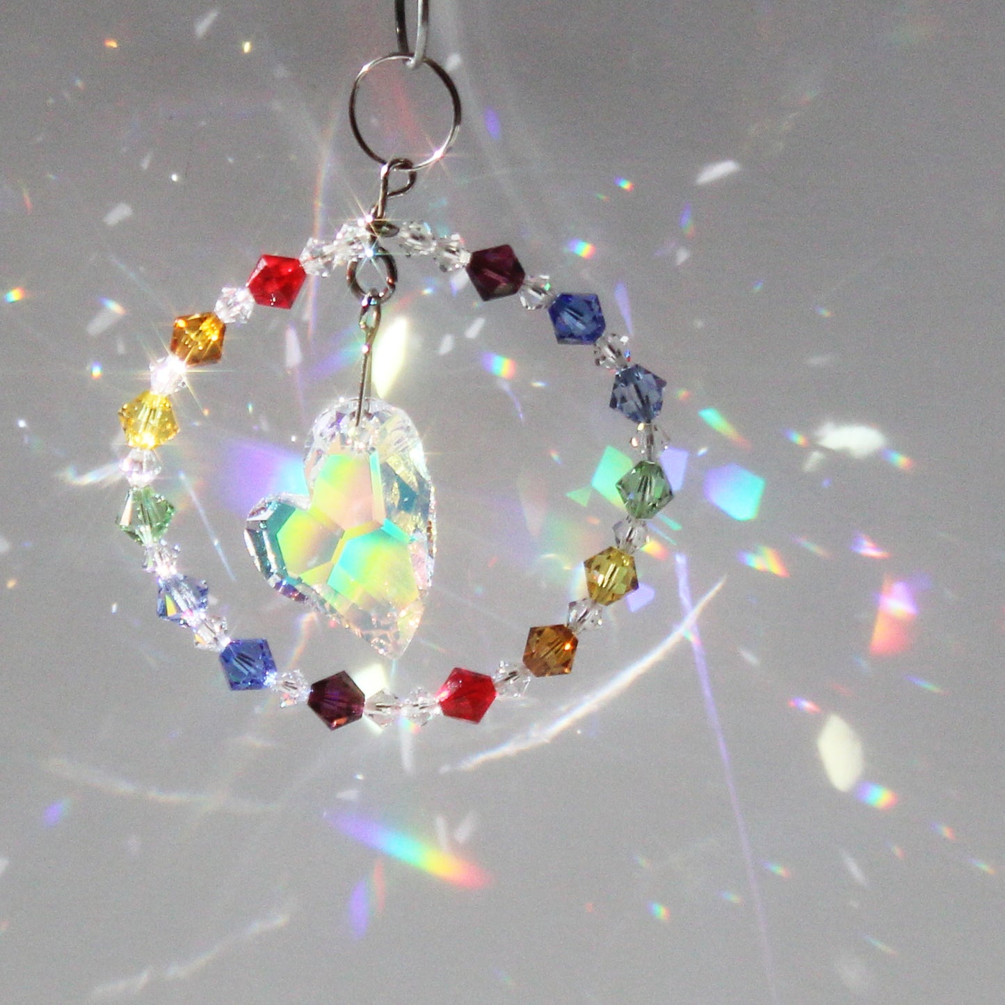 Crystal Heart Pendulum Ornament Suncatcher, Rainbow Maker, Sunlight Catcher, Hanging Crystals, Heart Chakra