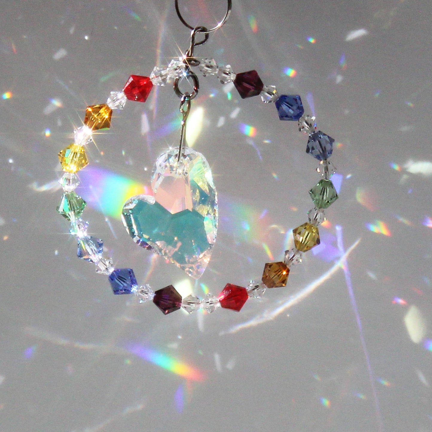 Crystal Heart Pendulum Ornament Suncatcher, Rainbow Maker, Sunlight Catcher, Hanging Crystals, Heart Chakra