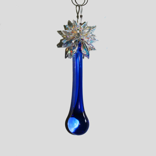 Sunlight Catcher, Crystal Window Suncatcher, Mindfulness Gift, Crystal Hanging Rainbow Maker With Swarovski Crystals Cobalt Teardrop