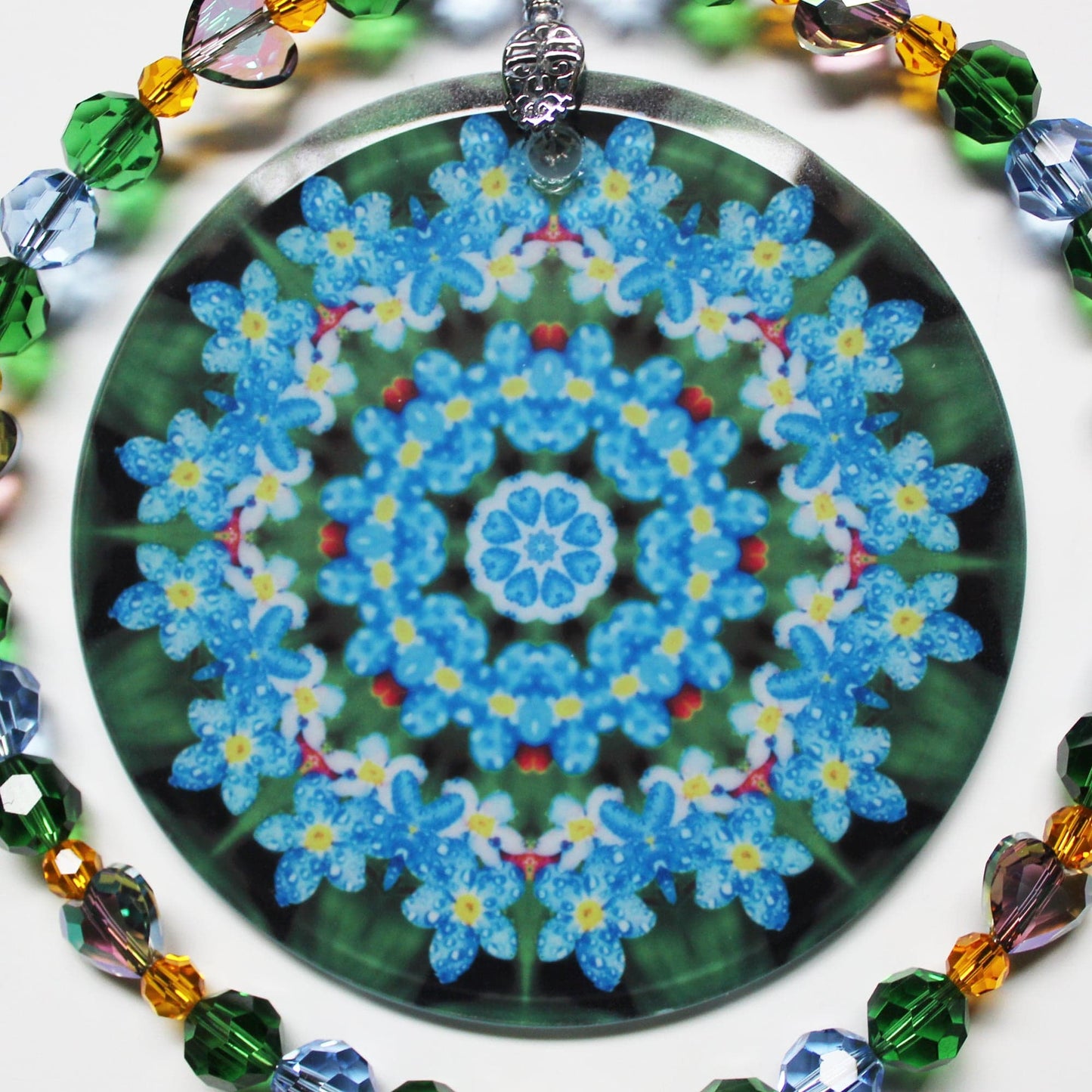 Sunlight Catcher & Rainbow Maker, With Swarovski Crystal & Heart Prism & Forget Me Not Ornament Suncatcher Dewdrop of Devotion