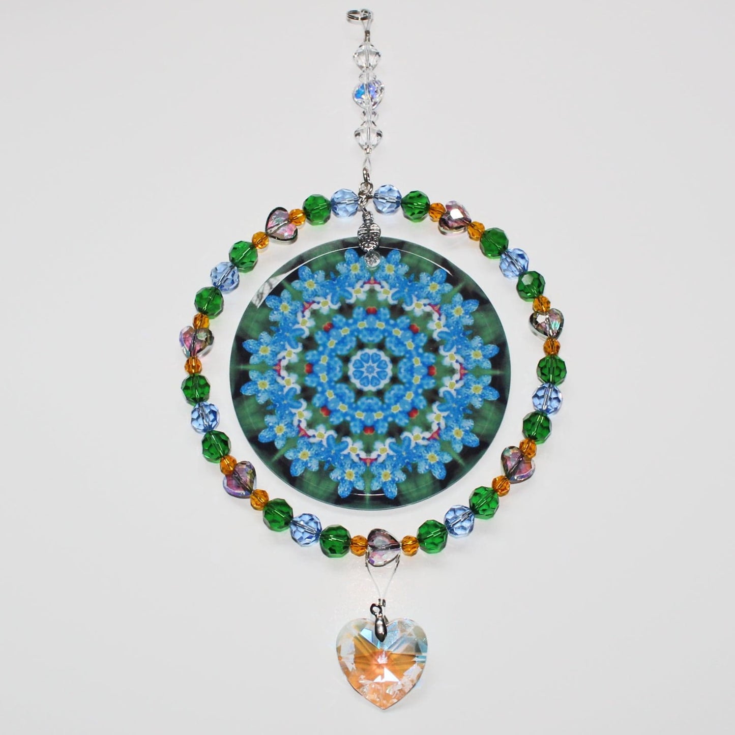 Sunlight Catcher & Rainbow Maker, With Swarovski Crystal & Heart Prism & Forget Me Not Ornament Suncatcher Dewdrop of Devotion