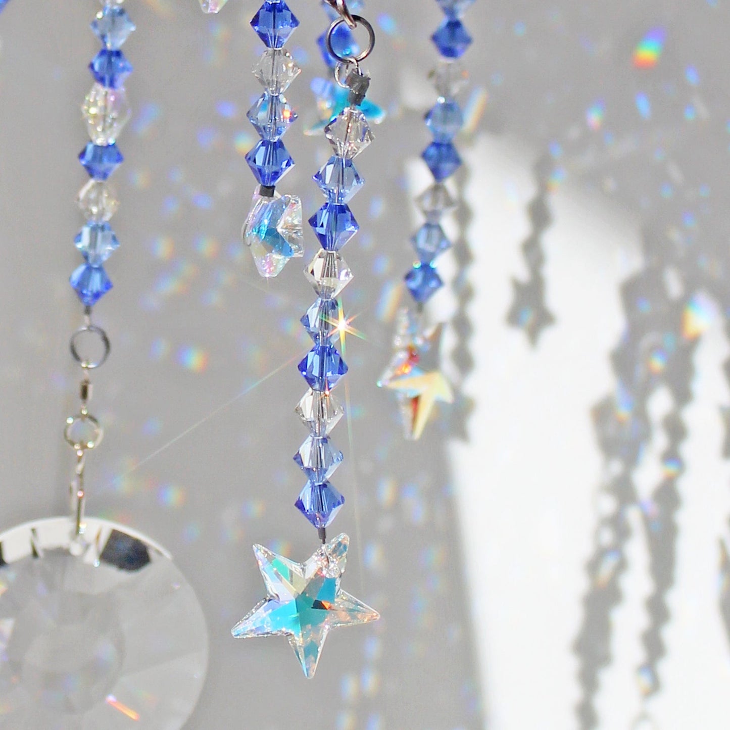 Sunlight Catcher, Window Suncatcher Crystal Sun Catcher & Rainbow Maker for Anxiety Relief, Mindfulness Gift, Moon and Stars Mobile close up