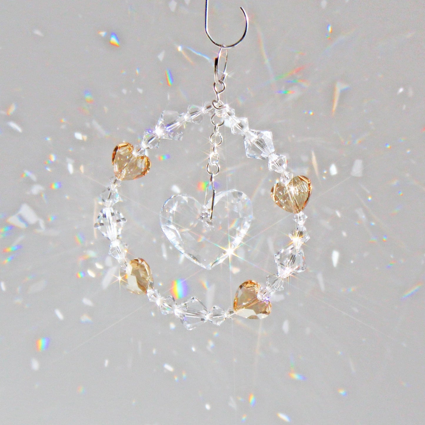 Crystal Heart Ornament & Rainbow Maker Suncatcher With Swarovski Prism Pendulum