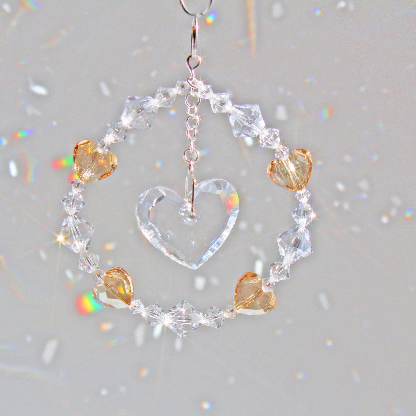 Crystal Heart Ornament & Rainbow Maker Suncatcher With Swarovski Prism Pendulum