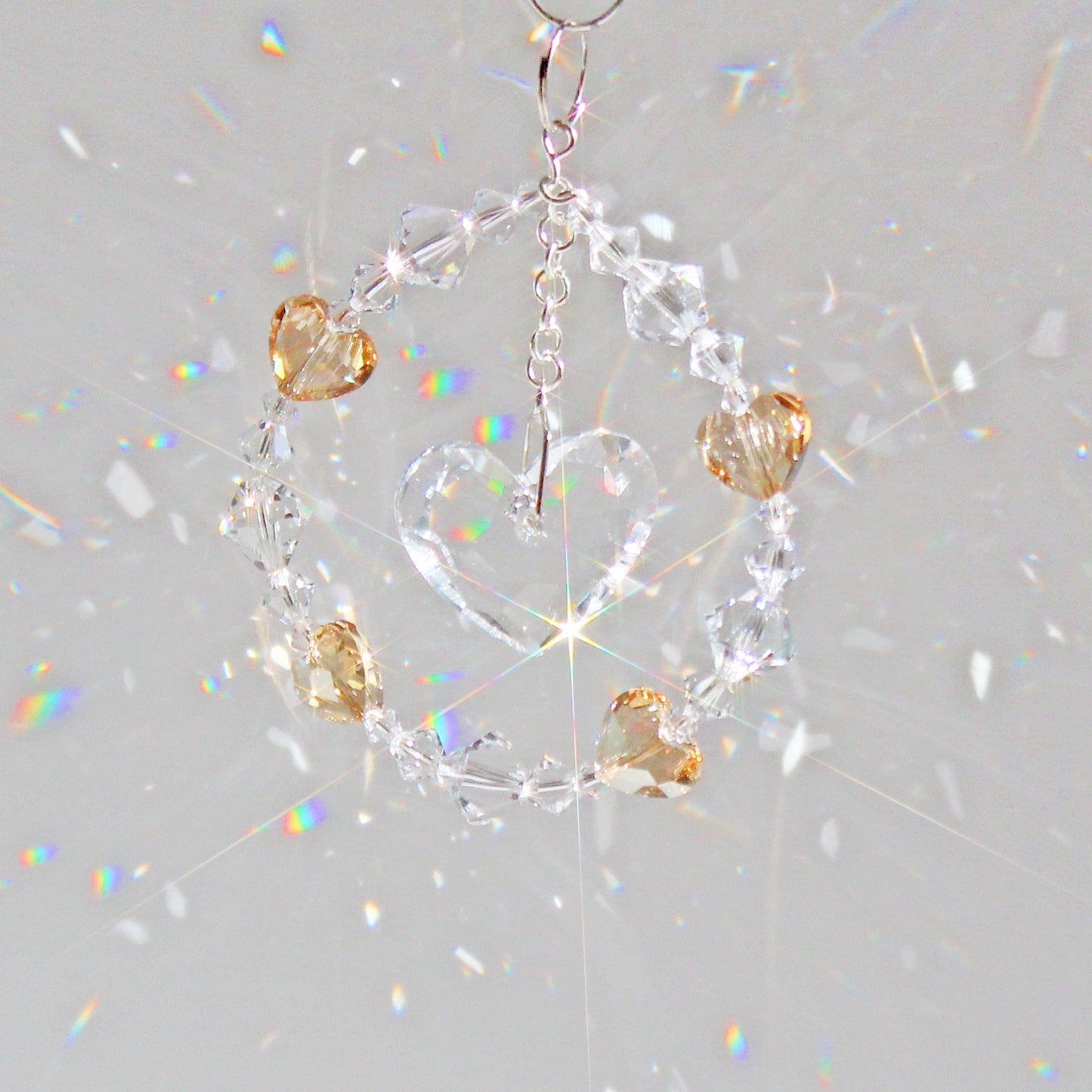 Crystal Heart Ornament & Rainbow Maker Suncatcher With Swarovski Prism Pendulum