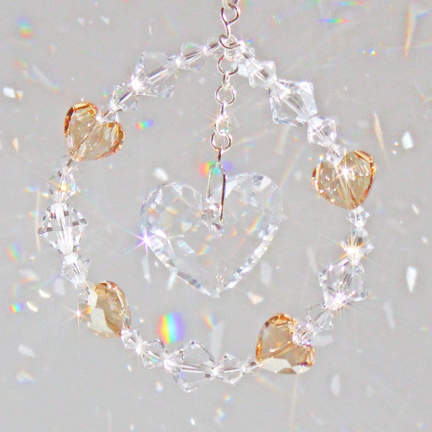 Crystal Heart Ornament & Rainbow Maker Suncatcher With Swarovski Prism Pendulum