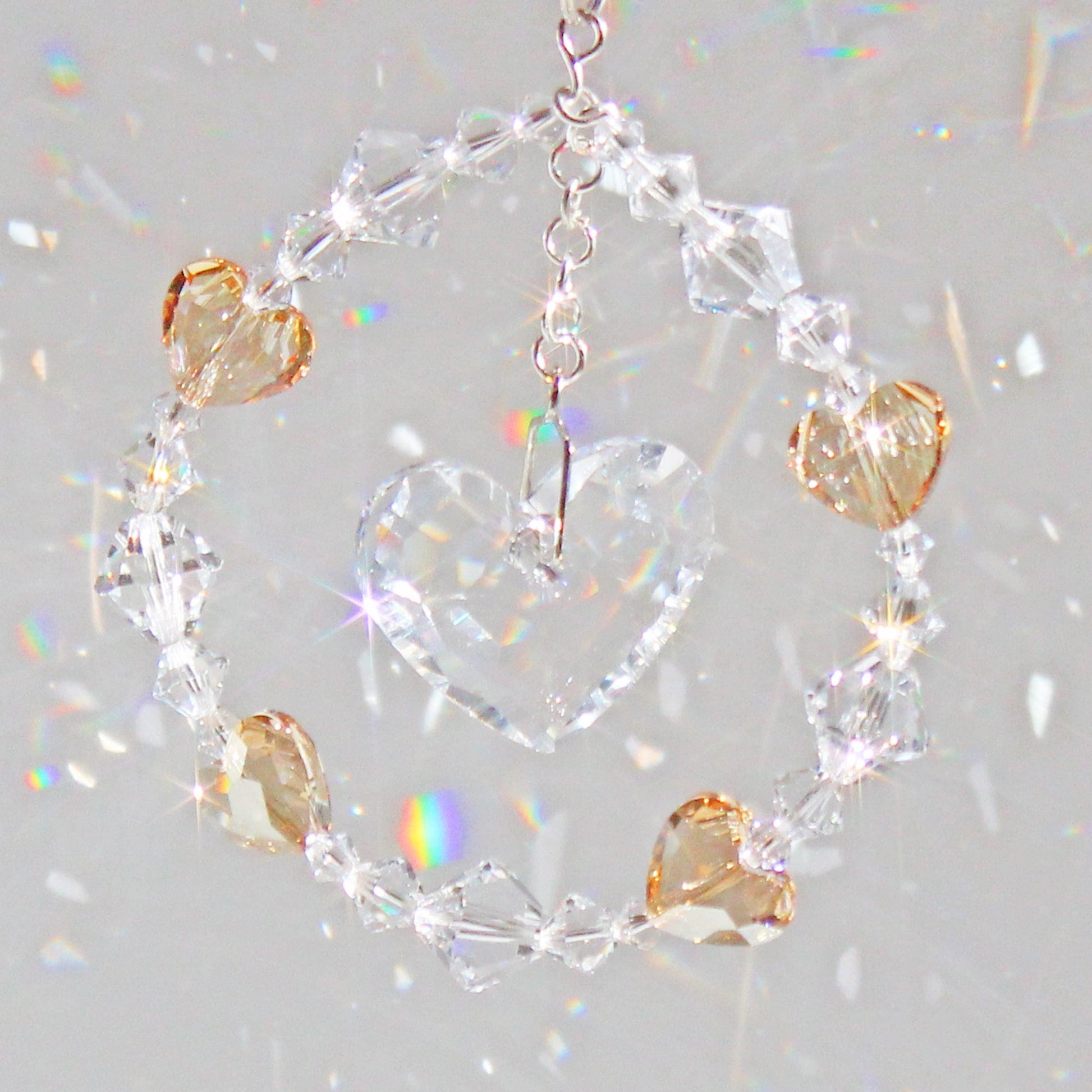 Crystal Heart Ornament & Rainbow Maker Suncatcher With Swarovski Prism Pendulum 