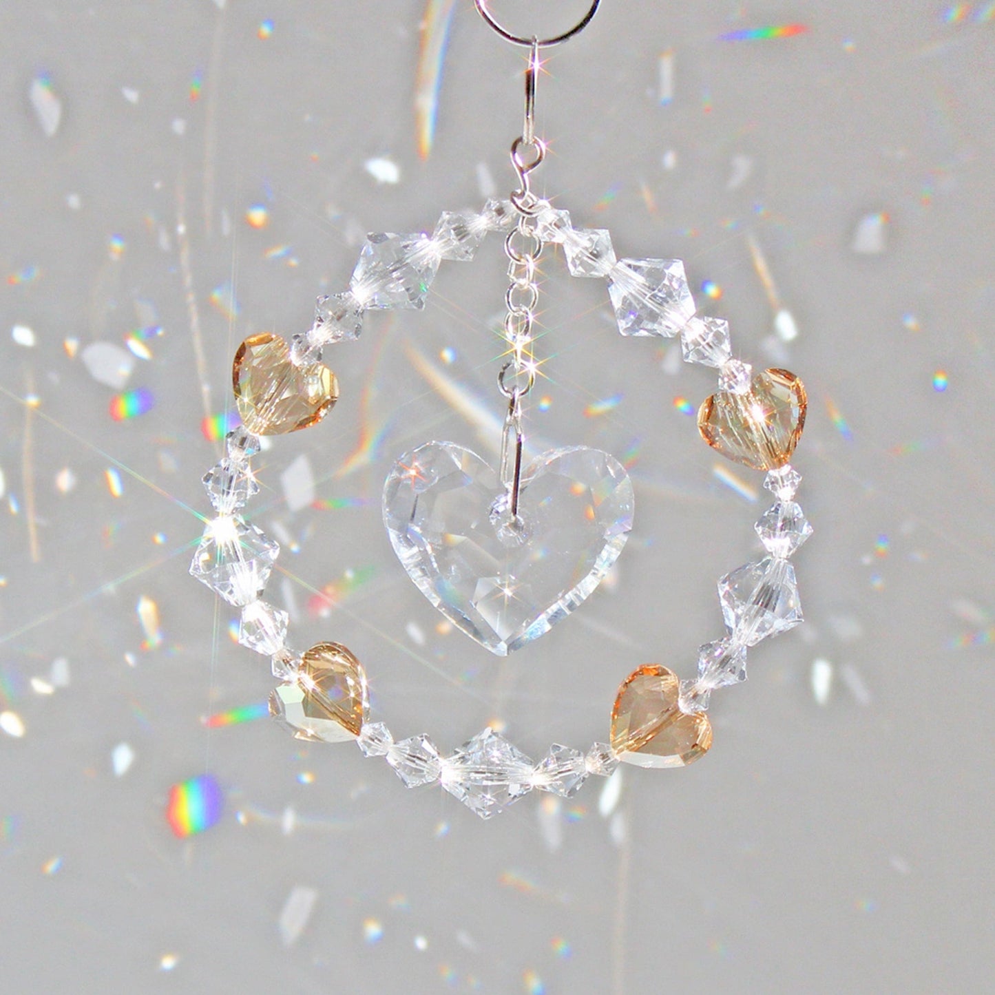 Crystal Heart Ornament & Rainbow Maker Suncatcher With Swarovski Prism Pendulum