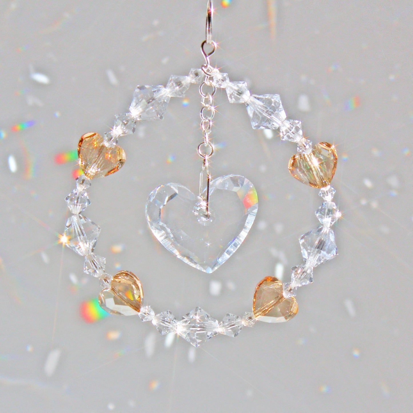 Crystal Heart Ornament & Rainbow Maker Suncatcher With Swarovski Prism Pendulum