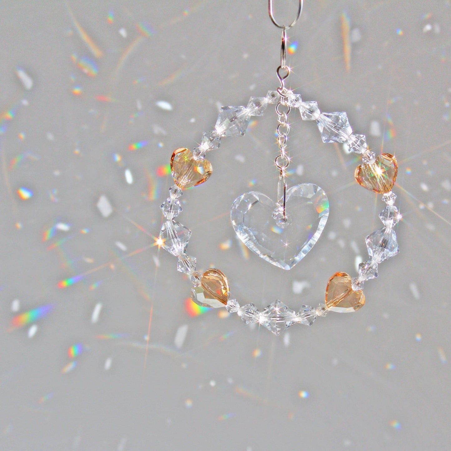 Crystal Heart Ornament & Rainbow Maker Suncatcher With Swarovski Prism Pendulum