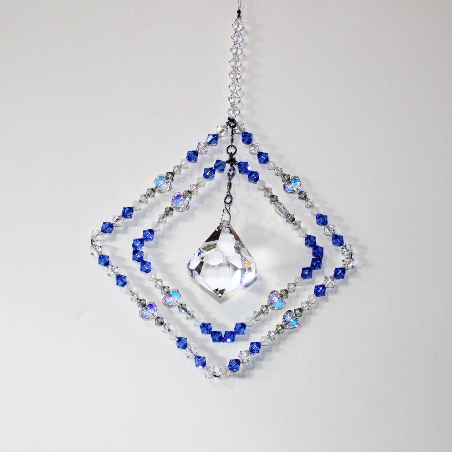 Crystal Pendulum Ornament Suncatcher, Rainbow Maker, Sunlight Catcher, Hanging Crystals, Sacred Geometry Rhombus