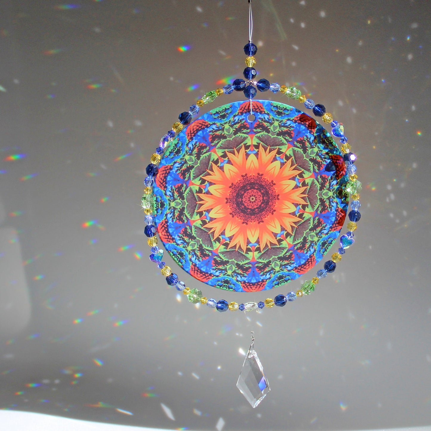 Sunflower Crystal Suncatcher, Sunlight Catcher For Relaxing Zen Decor, Original Flower Mandala Art, My Beauty Within