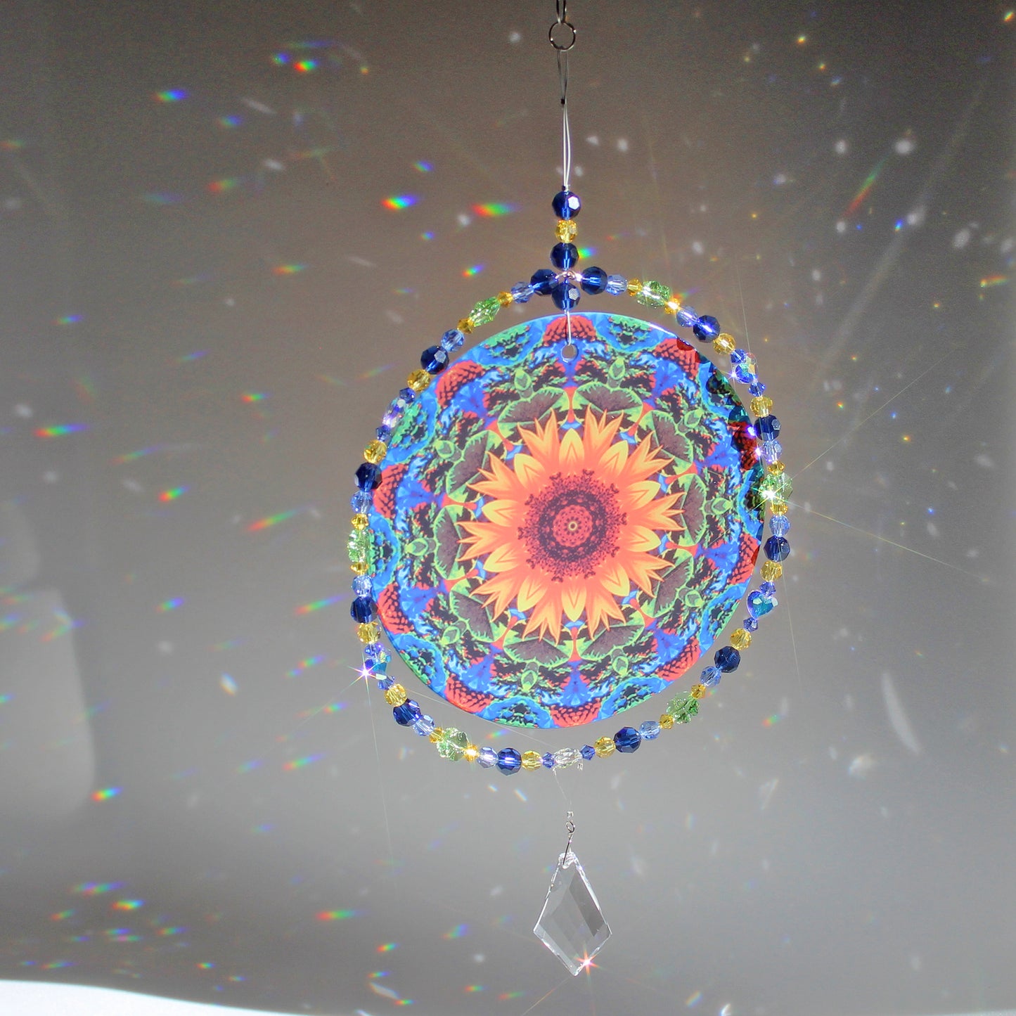 Sunflower Crystal Suncatcher, Sunlight Catcher For Relaxing Zen Decor, Original Flower Mandala Art, My Beauty Within