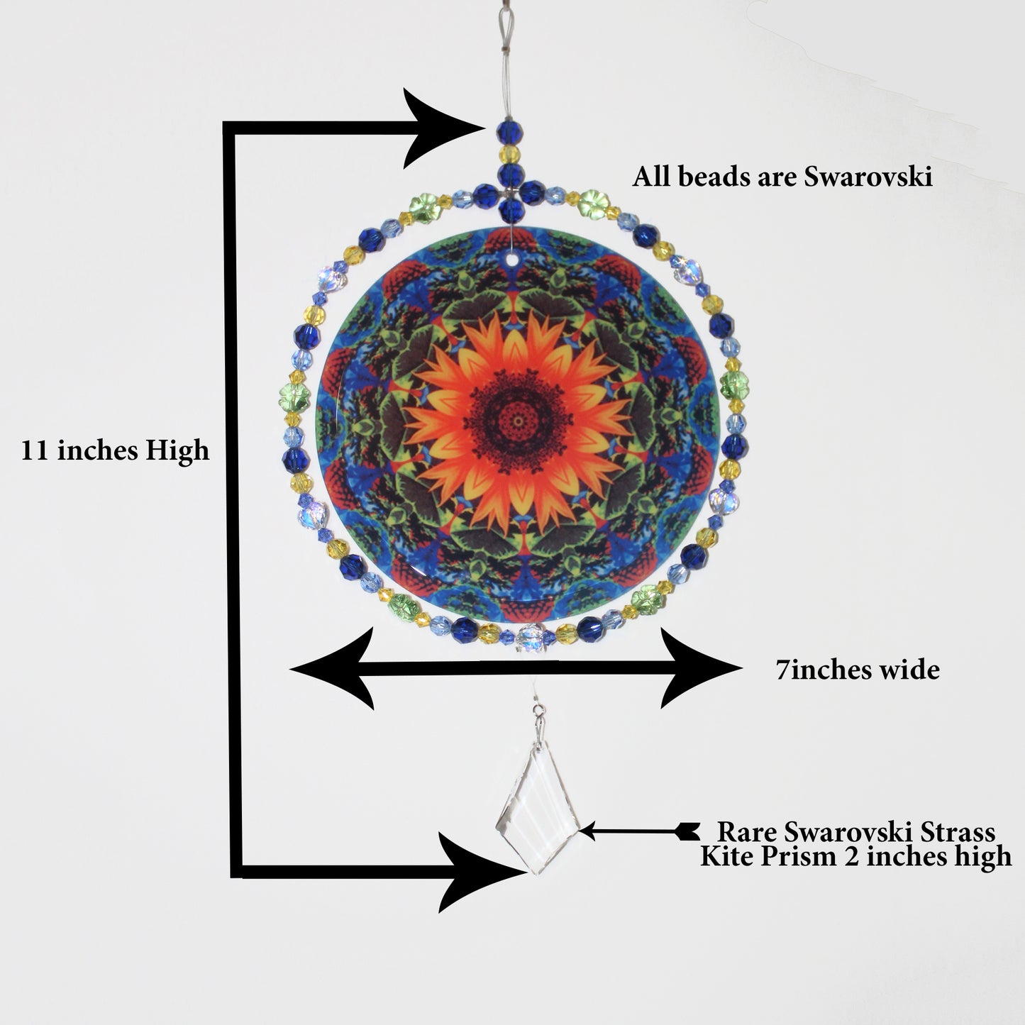 Sunflower Crystal Suncatcher, Sunlight Catcher For Relaxing Zen Decor, Original Flower Mandala Art, My Beauty Within size reference