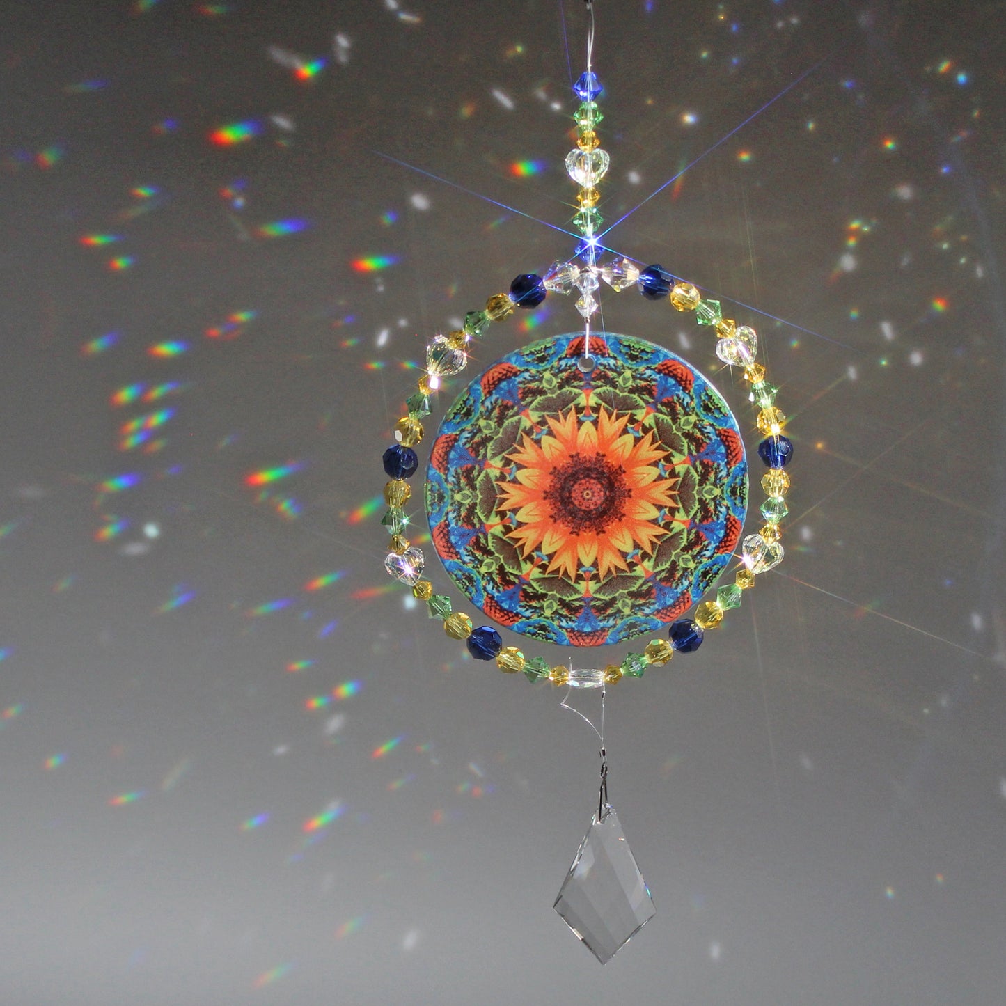 Sunflower Sunlight Catcher, Window Suncatcher, Meditation Tool, Mindfulness Sunflower Gifts & Décor, My Beauty Within image of sunlight on suncatcher