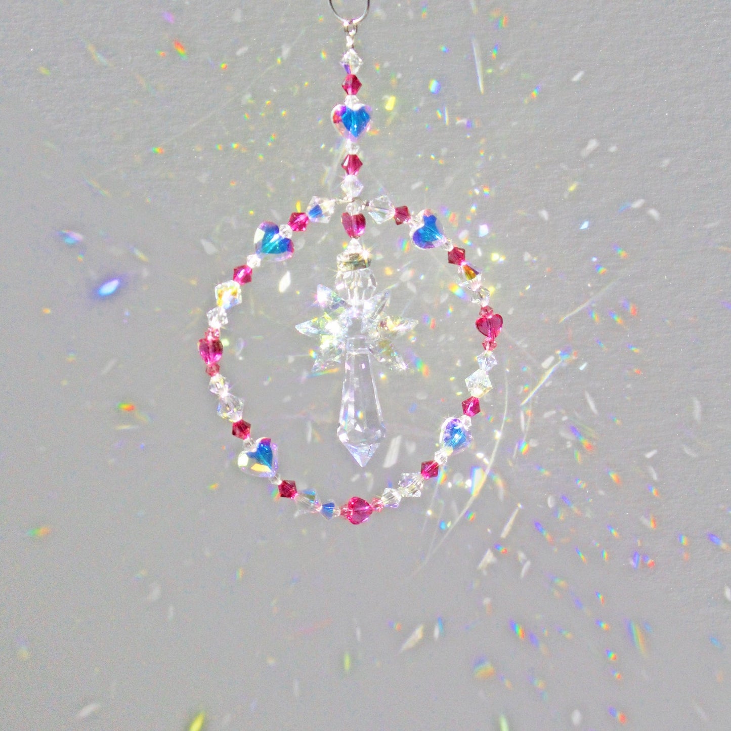 Angel Crystal Pendulum Suncatcher Ornament, Rainbow Maker, Sunlight Catcher, Hanging Crystals For Crystal Feng Shui Decor Heart Of An Angel