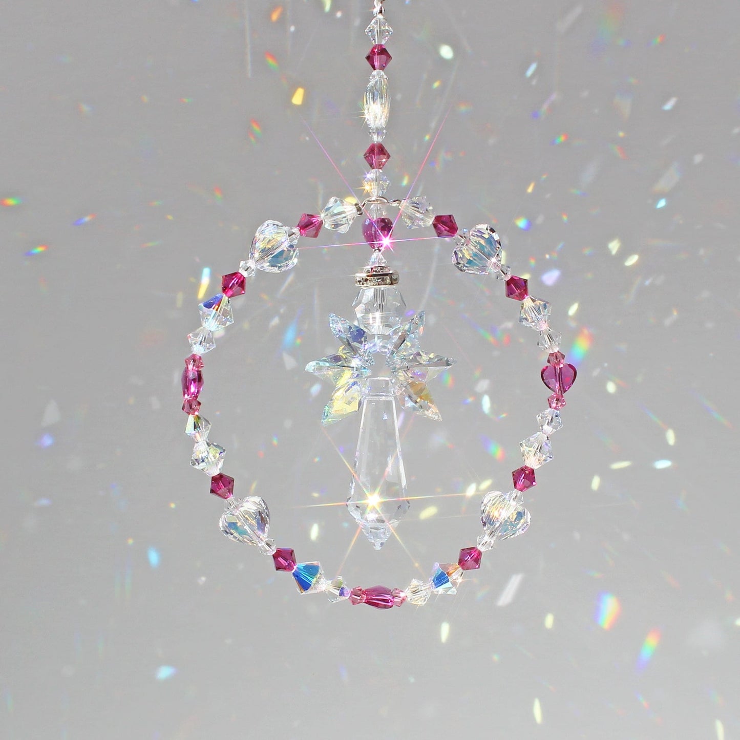 Angel Crystal Pendulum Suncatcher Ornament, Rainbow Maker, Sunlight Catcher, Hanging Crystals For Crystal Feng Shui Decor Heart Of An Angel