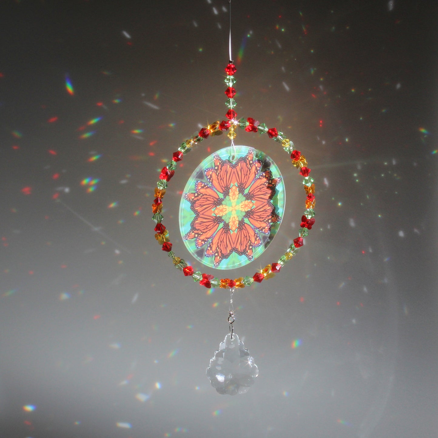 Monarch Butterfly Sunlight Catcher, Window Suncatcher, Meditation Tool, Mindfulness Butterfly Gifts, Timeless Treasure sample of sunlight shining through suncatcher