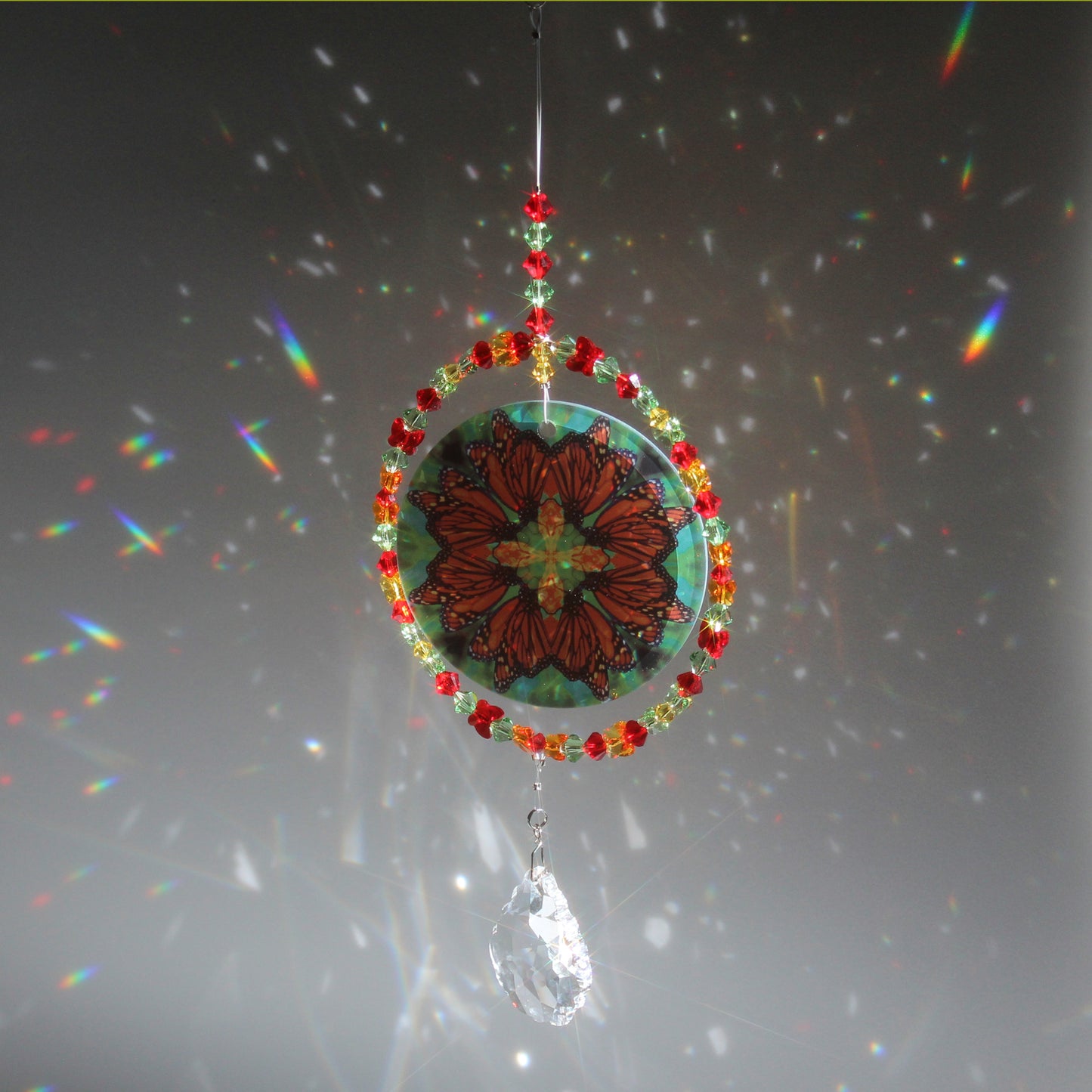 Monarch Butterfly Sunlight Catcher, Window Suncatcher, Meditation Tool, Mindfulness Butterfly Gifts, Timeless Treasure sample of sunlight shining through suncatcher