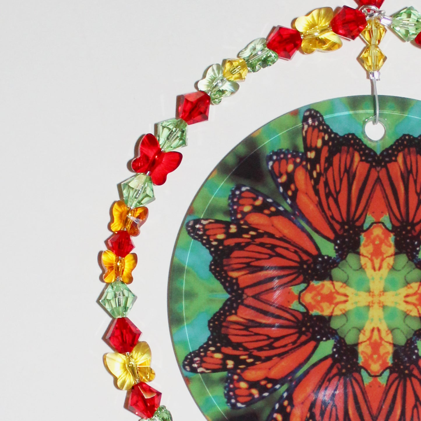 Monarch Butterfly Sunlight Catcher, Window Suncatcher, Meditation Tool, Mindfulness Butterfly Gifts, Timeless Treasure close up of beads
