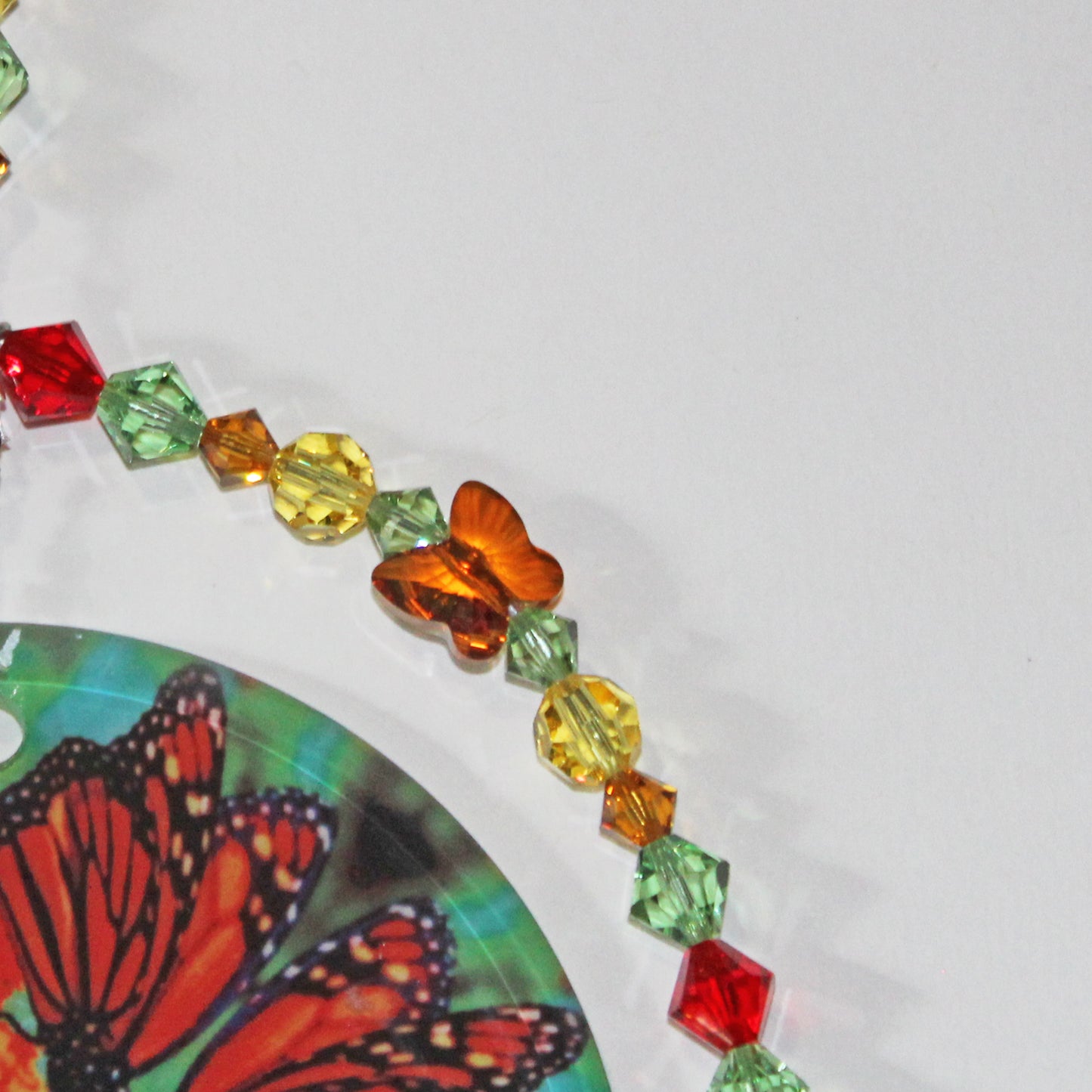 Monarch Butterfly Sunlight Catcher, Crystal Window Sun Catcher With Swarovski Crystals & Prism, Mindfulness Gift, Timeless Treasure cluse up on beads