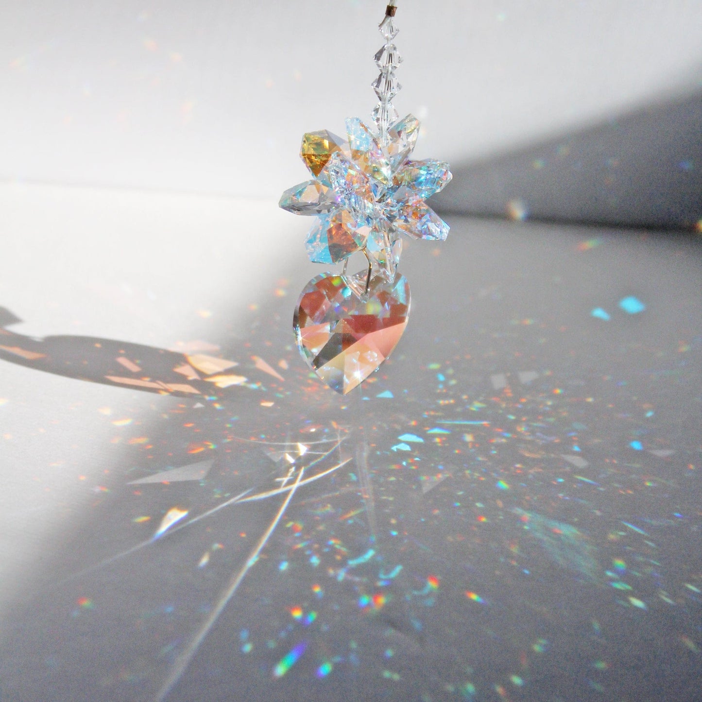 Gorgeous Window Suncatcher Crystal Heart Pendulum A Sunlight Catcher for Crystal Feng Shui Decor, Anniversary Wedding Gift