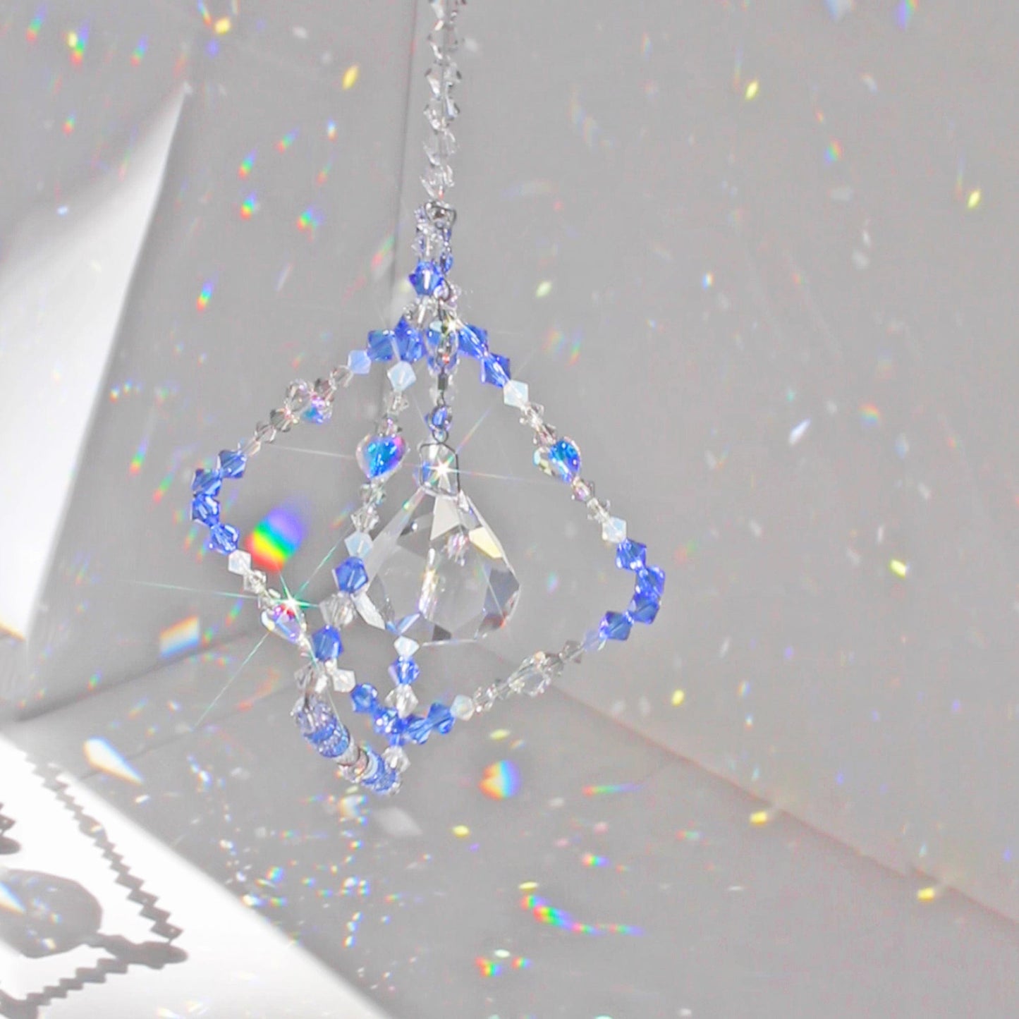 Crystal Pendulum Ornament Suncatcher, Rainbow Maker, Sunlight Catcher, Hanging Crystals, Sacred Geometry Rhombus