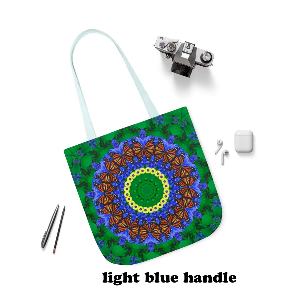 Graphic Butterfly Tote Bag Cute and Functional For Everyday, Work And Shopping Butterfly Effect light blue handle