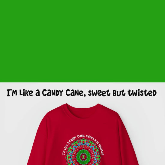 Cute & Funny Christmas Sweatshirt, Sarcastic Candy Cane Mandala Art Shirt, Im like a candy cane sweet but twisted