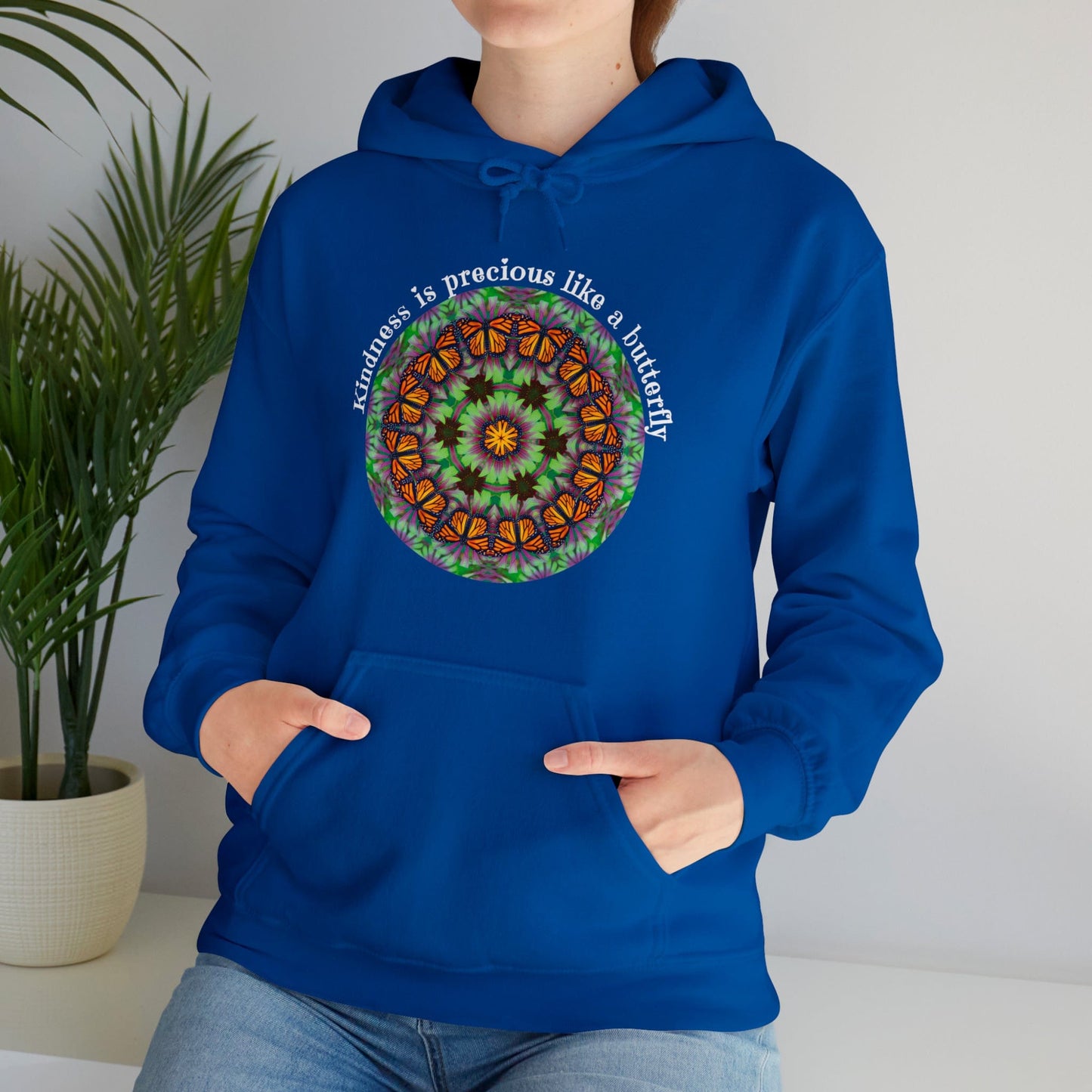 Pretty & Cute Butterfly Kindness Graphic Hoodie Sweatshirt Monarch Butterfly Mandala Art Kindness is precious like a butterfly true royal blue
