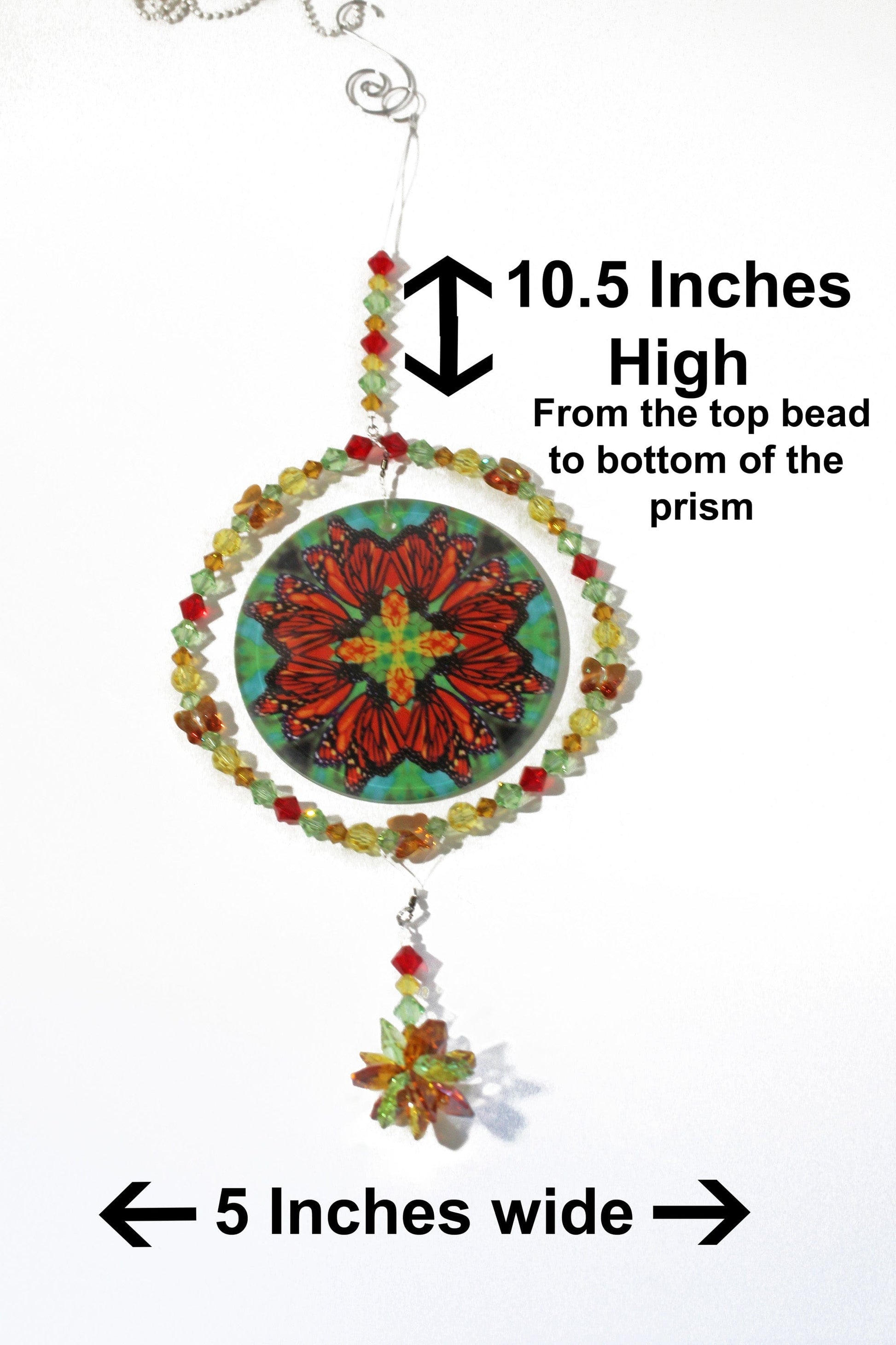 Monarch Butterfly Sunlight Catcher, Crystal Window Sun Catcher With Swarovski Crystals & Prism, Mindfulness Gift, Timeless Treasure dimensions