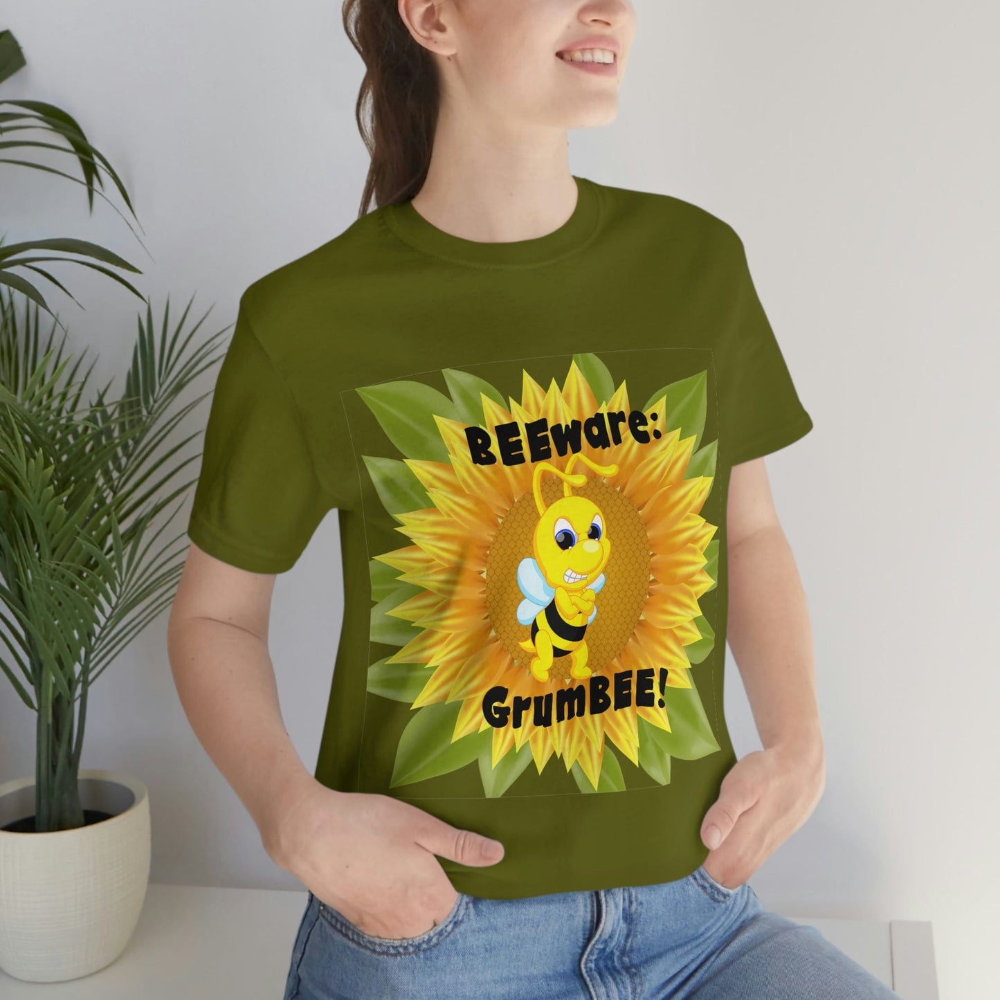 Bee Shirt, Witty Goofy Bee T Shirt, BEEware GrumBEE Sarcastic Silly Shirt, Kawaii, Cool Soft Bella Canvas Graphic Tee