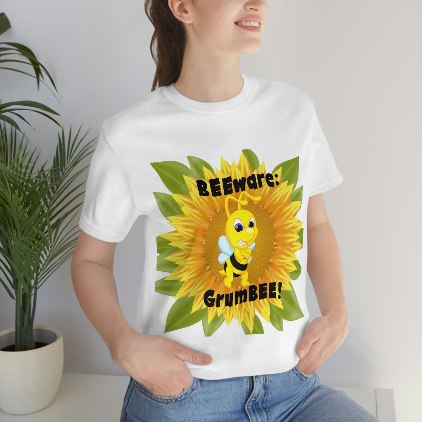 Bee Shirt, Witty Goofy Bee T Shirt, BEEware GrumBEE Sarcastic Silly Shirt, Kawaii, Cool Soft Bella Canvas Graphic Tee