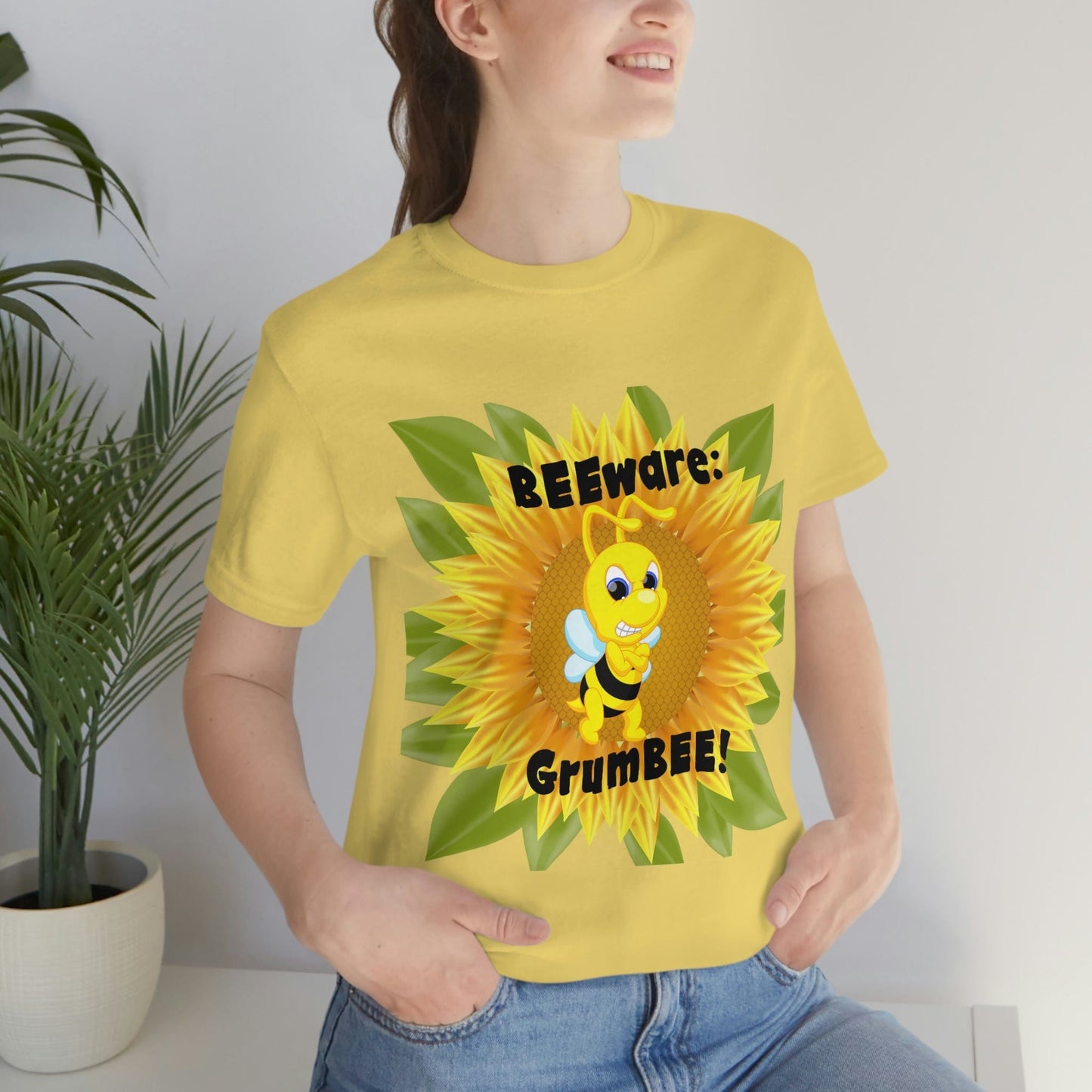 Bee Shirt, Witty Goofy Bee T Shirt, BEEware GrumBEE Sarcastic Silly Shirt, Kawaii, Cool Soft Bella Canvas Graphic Tee