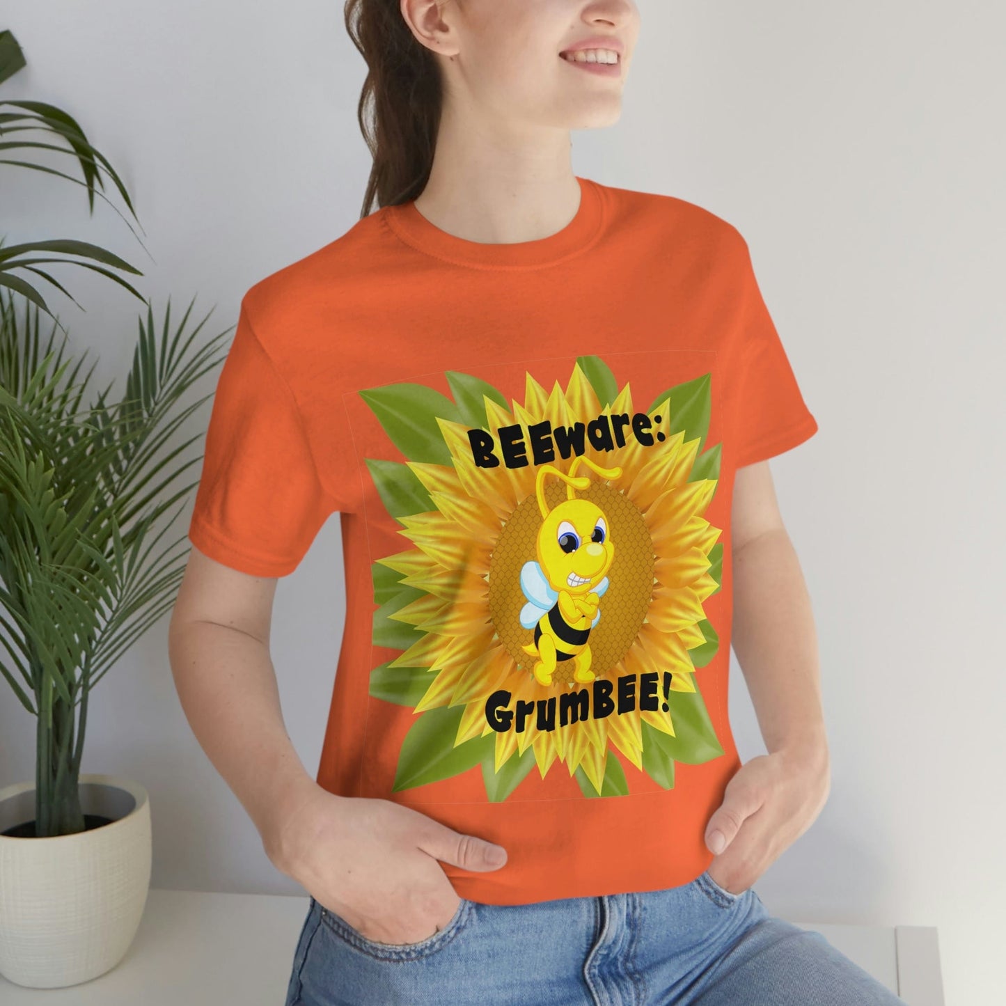Bee Shirt, Witty Goofy Bee T Shirt, BEEware GrumBEE Sarcastic Silly Shirt, Kawaii, Cool Soft Bella Canvas Graphic Tee