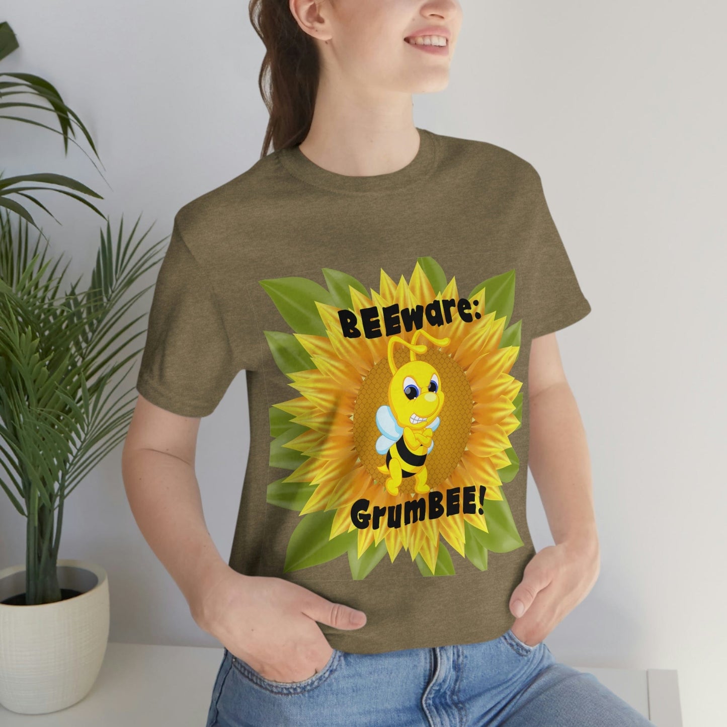 Bee Shirt, Witty Goofy Bee T Shirt, BEEware GrumBEE Sarcastic Silly Shirt, Kawaii, Cool Soft Bella Canvas Graphic Tee