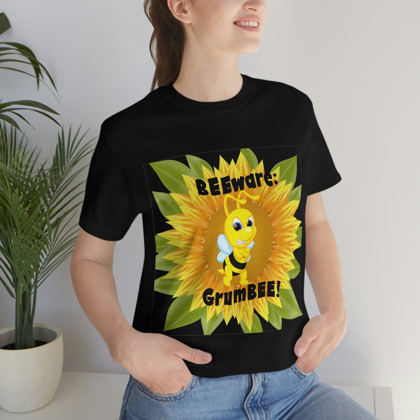 Bee Shirt, Witty Goofy Bee T Shirt, BEEware GrumBEE Sarcastic Silly Shirt, Kawaii, Cool Soft Bella Canvas Graphic Tee