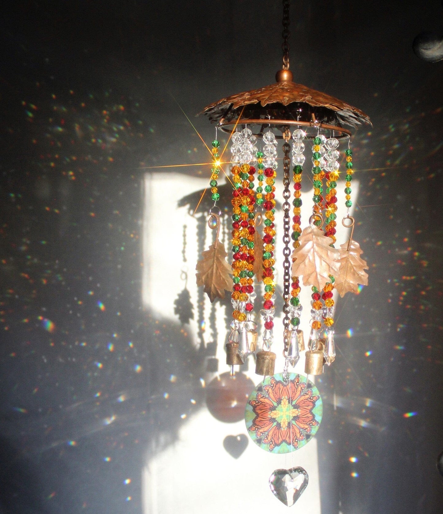 Crystals Suncatcher, Wind Chime With Bells, Wind Chime Glass, Crystal Art, Butterfly Mandalas Suncatcher, Rainbow Prisms, Unique Gifts Women