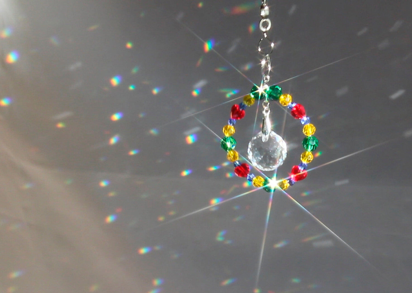 Crystal Sun Catcher, Light Catcher for Feng Shui, 15th Anniversary Gift, Rainbow Maker, Window Hanging Prism Suncatcher, Car Charm