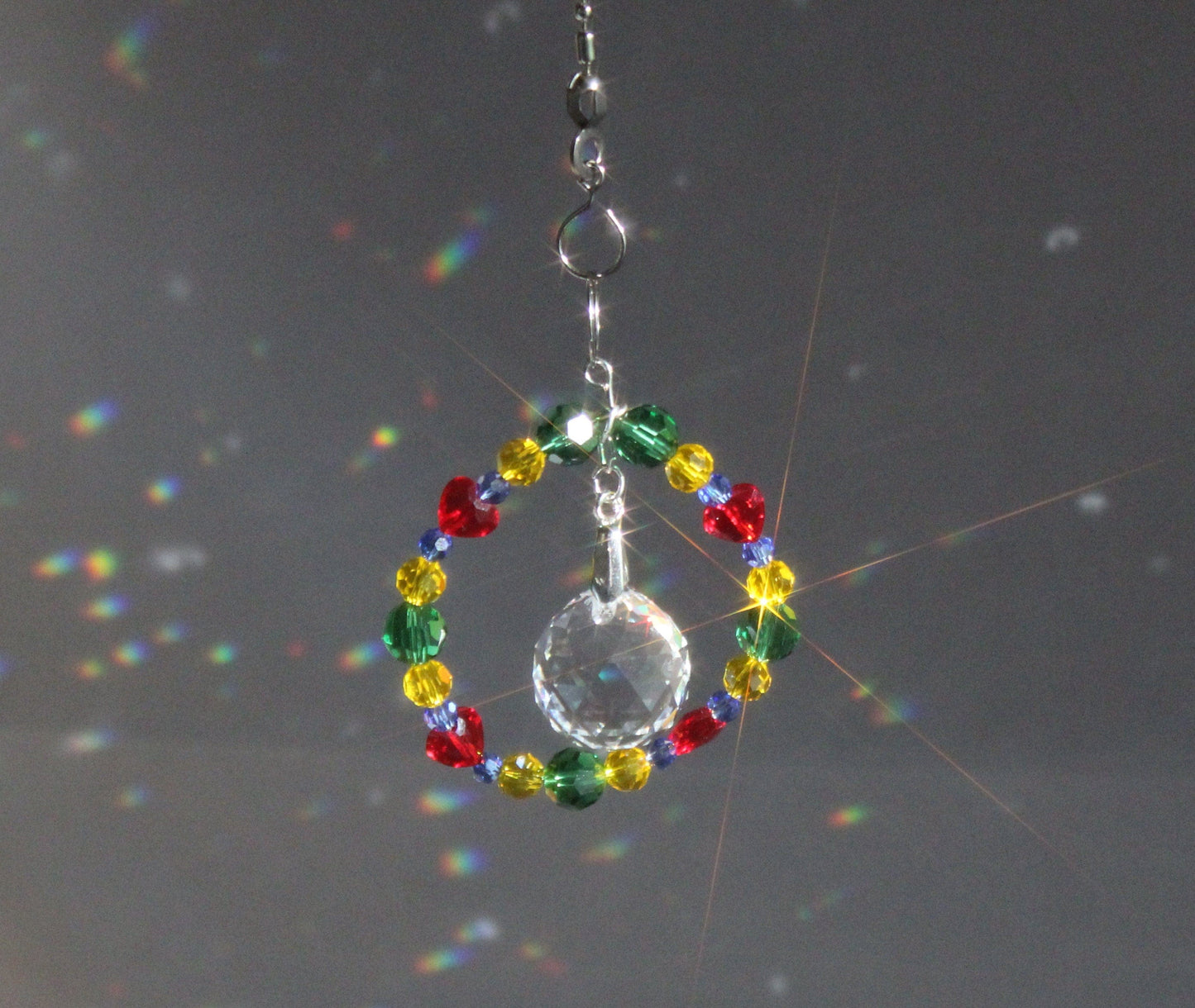 Crystal Sun Catcher, Light Catcher for Feng Shui, 15th Anniversary Gift, Rainbow Maker, Window Hanging Prism Suncatcher, Car Charm