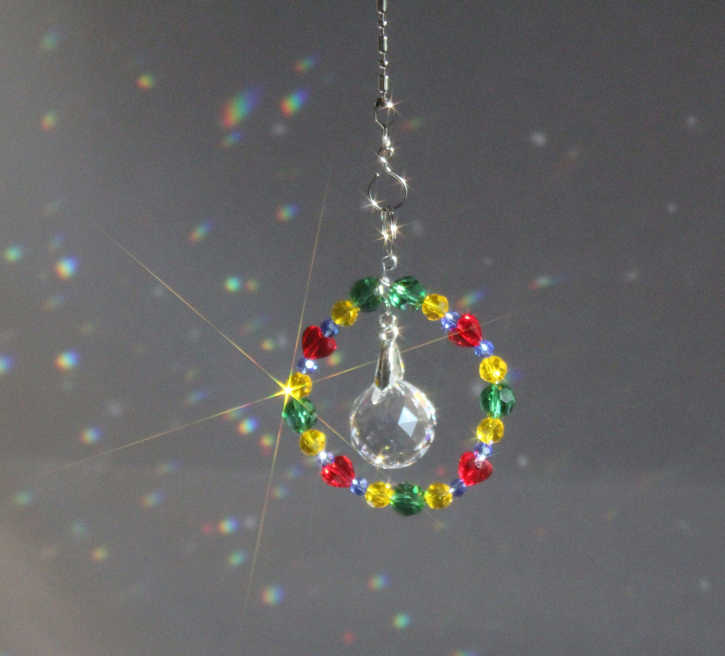 Crystal Sun Catcher, Light Catcher for Feng Shui, 15th Anniversary Gift, Rainbow Maker, Window Hanging Prism Suncatcher, Car Charm