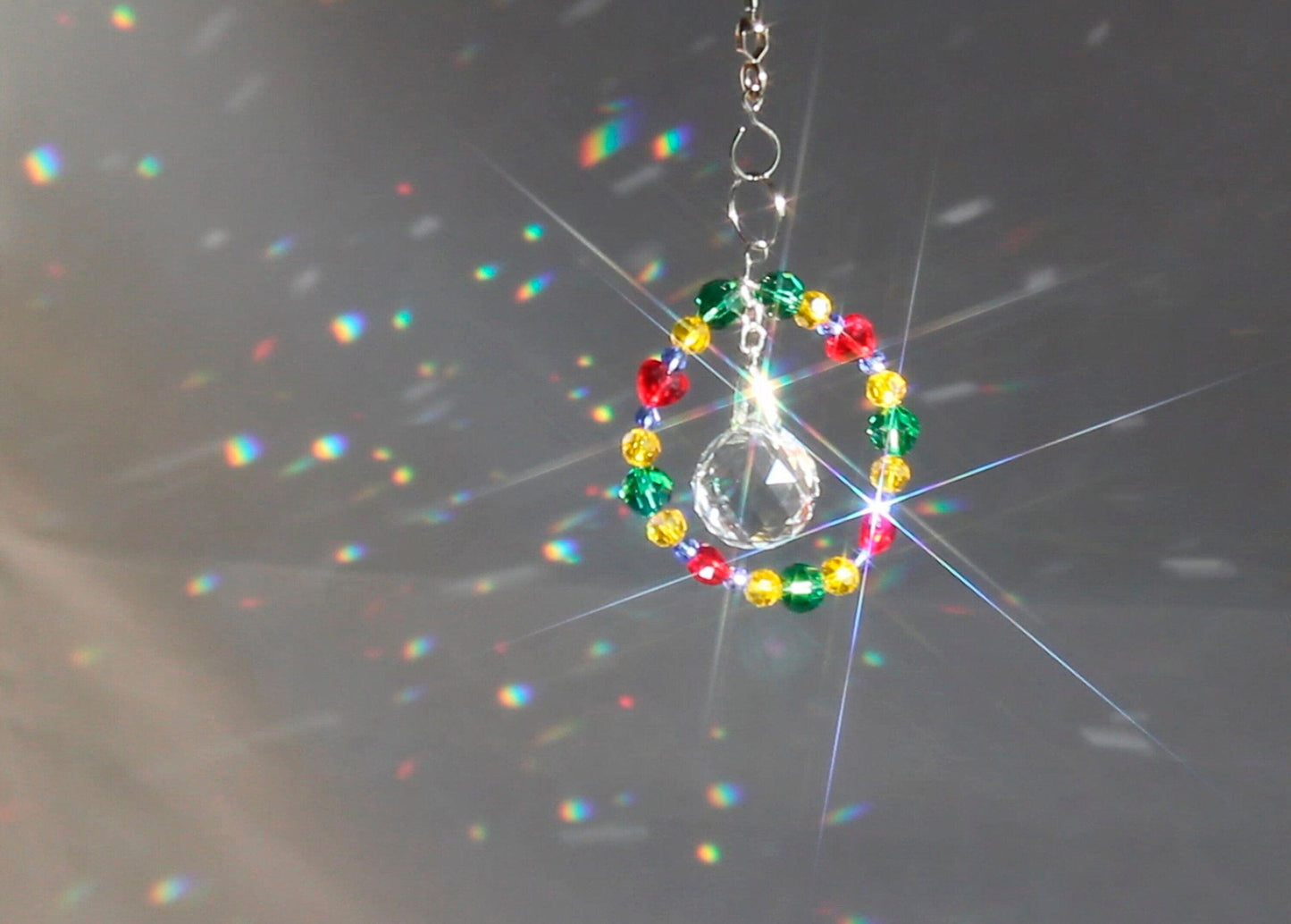 Crystal Sun Catcher, Light Catcher for Feng Shui, 15th Anniversary Gift, Rainbow Maker, Window Hanging Prism Suncatcher, Car Charm