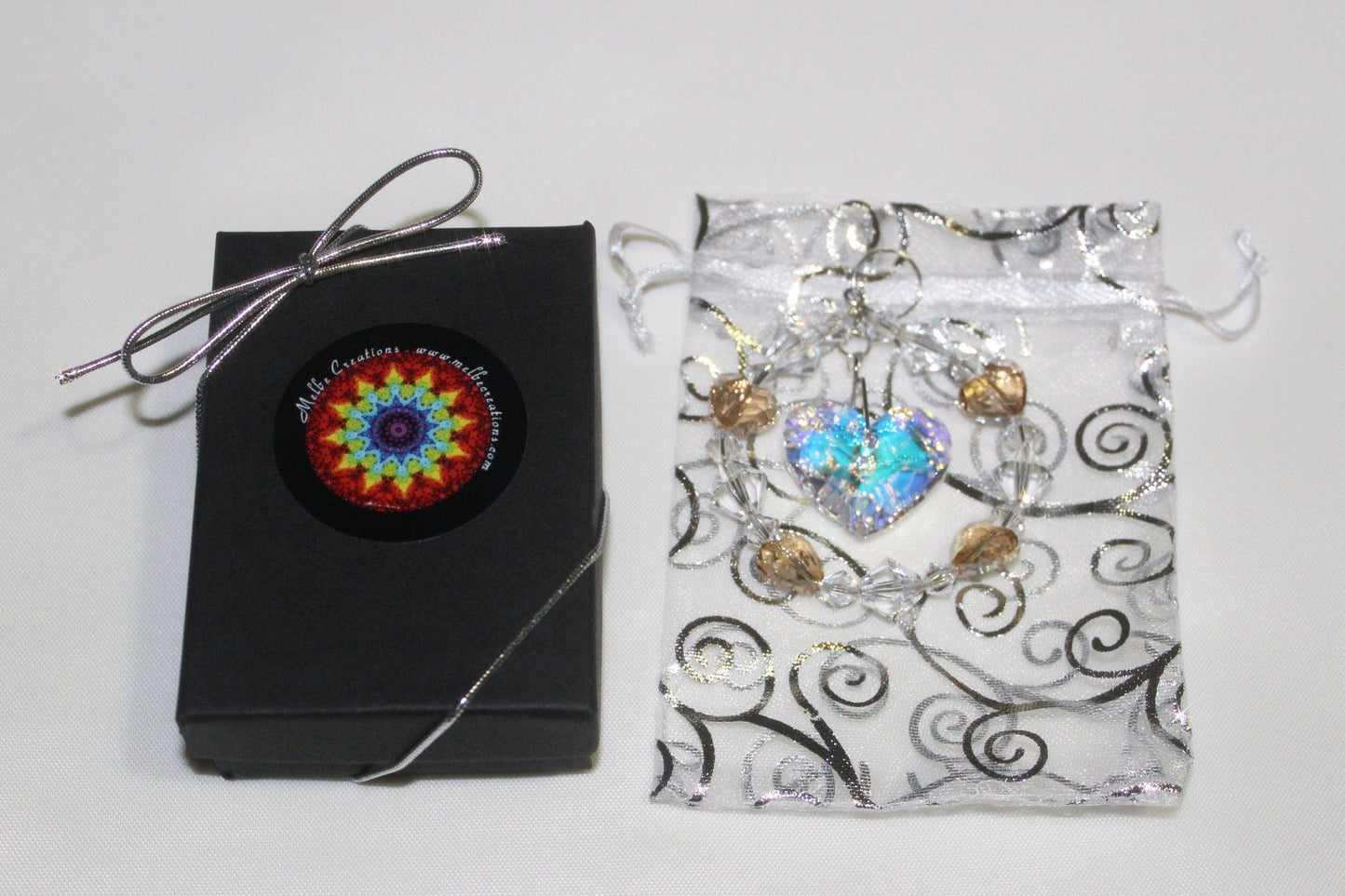 Crystal Heart Ornament & Rainbow Maker Suncatcher With Swarovski Prism Pendulum