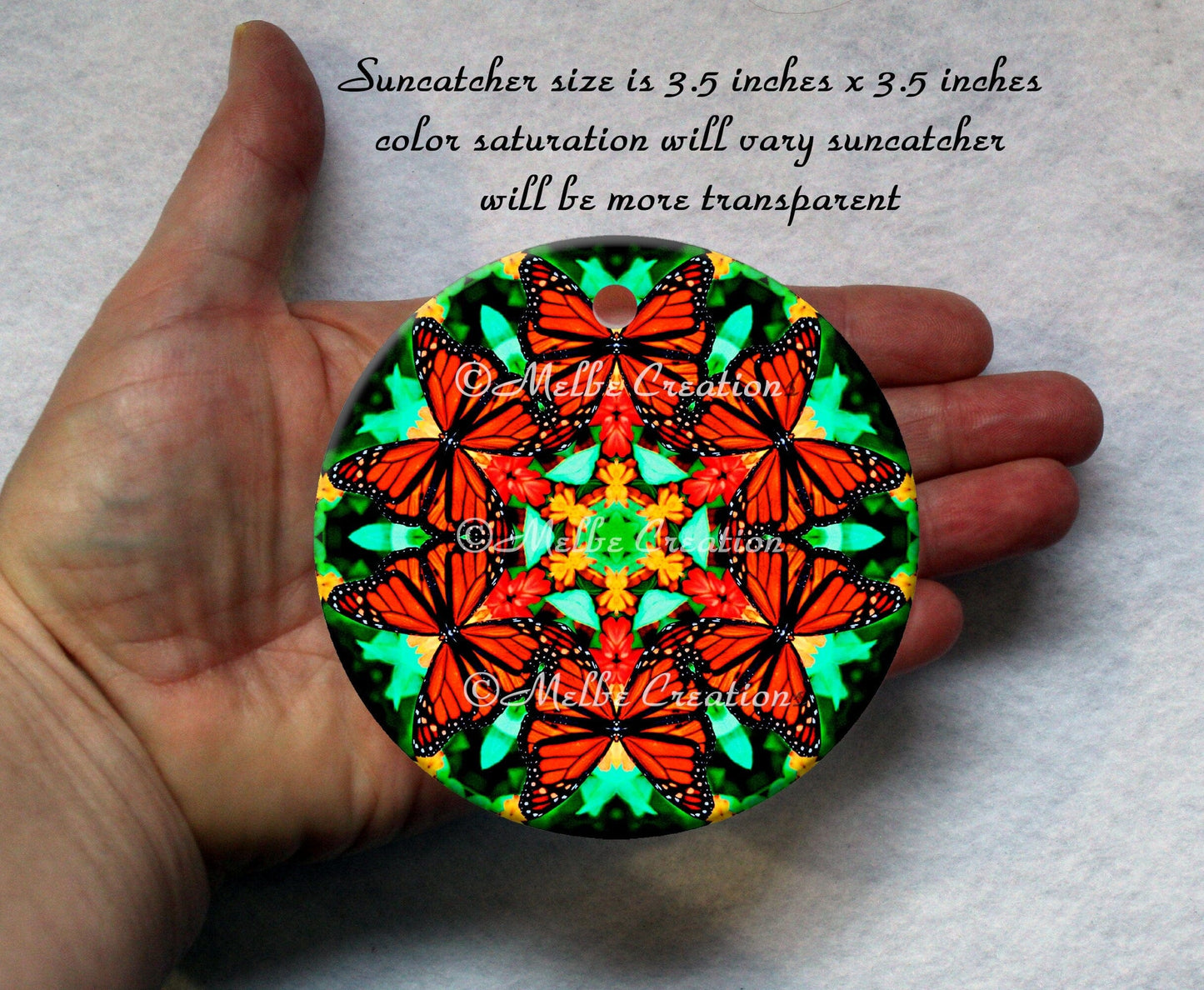 Monarch Butterfly Ornament Suncatcher, With Hanging Beads & Crystal Pendulum Prism, Mesmerizing Mandala Art A Myriad Of Maitri