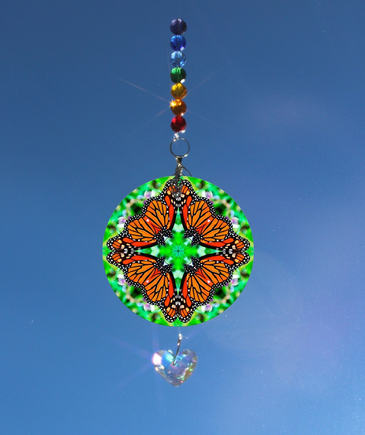Monarch Butterfly Suncatcher, Crystal Sun Catcher Mobile, Light Catcher, Window Hanging Prism, Rainbow Maker, Butterfly Ornament D