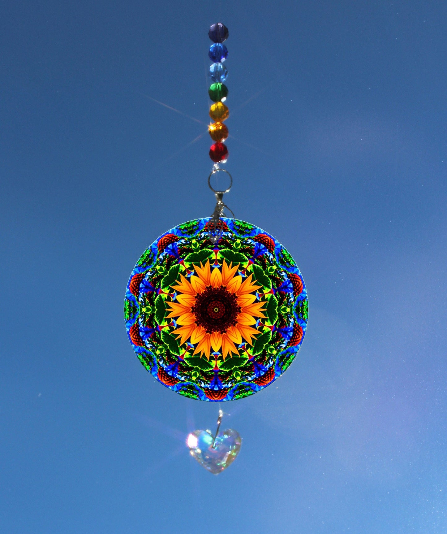 Sunflower Suncatcher, Window Sun Catcher, Crystal Glass Suncatcher, Sunflower Art Decor, Mandala Suncatcher, Unique Gifts Mom, Patio Décor A