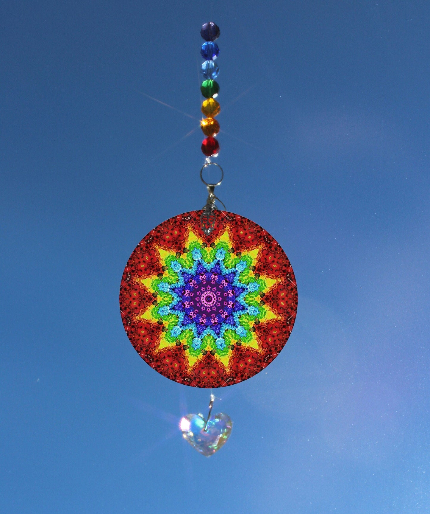 Chakra Art Crystal Sun Catcher, Exquisite Light Catcher, Mandala Art Wall Hanging, Rainbow Maker, Boho Hanging Window Prism Suncatcher 101
