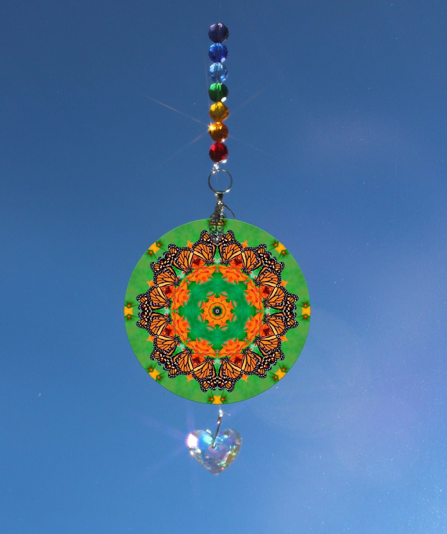Monarch Butterfly Suncatcher, Crystal Sun Catcher Mobile, Light Catcher, Window Hanging Prism, Rainbow Maker, Butterfly Ornament E